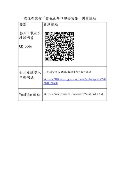 教官室公告:轉知交通部製作「你也是路口安全英雄」影片圖片